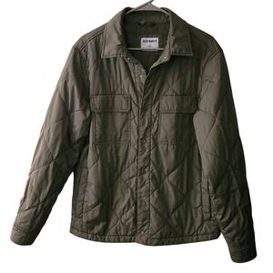 Old Navy Mens Quilted Water-Resistant Shirt Jacket Olive Green Medium Shacket